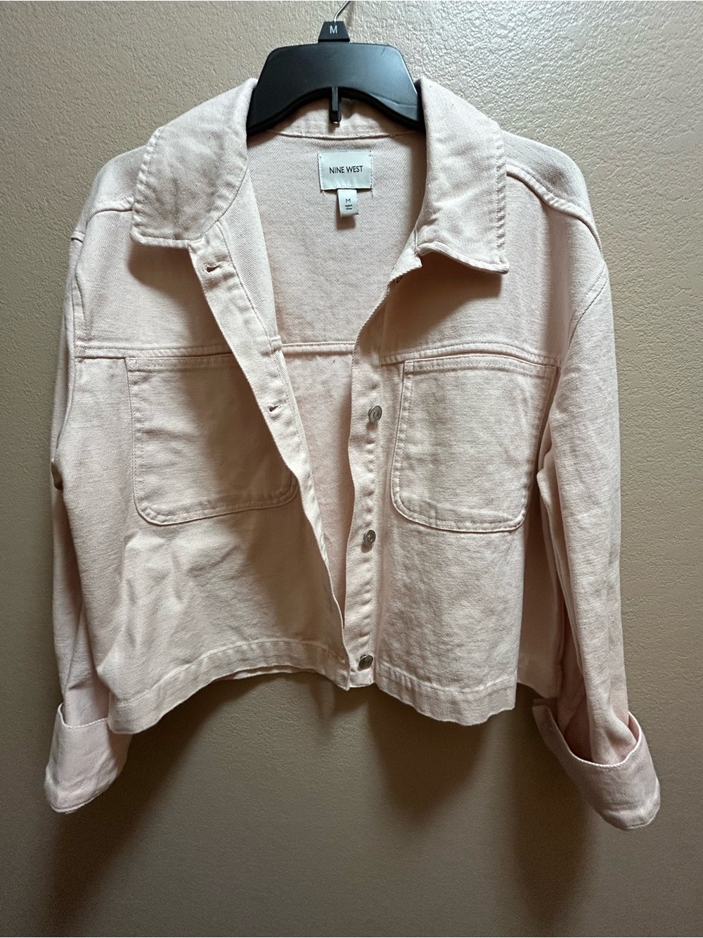 Nine West Pale Pink Cropped Denim Jacket NWOT